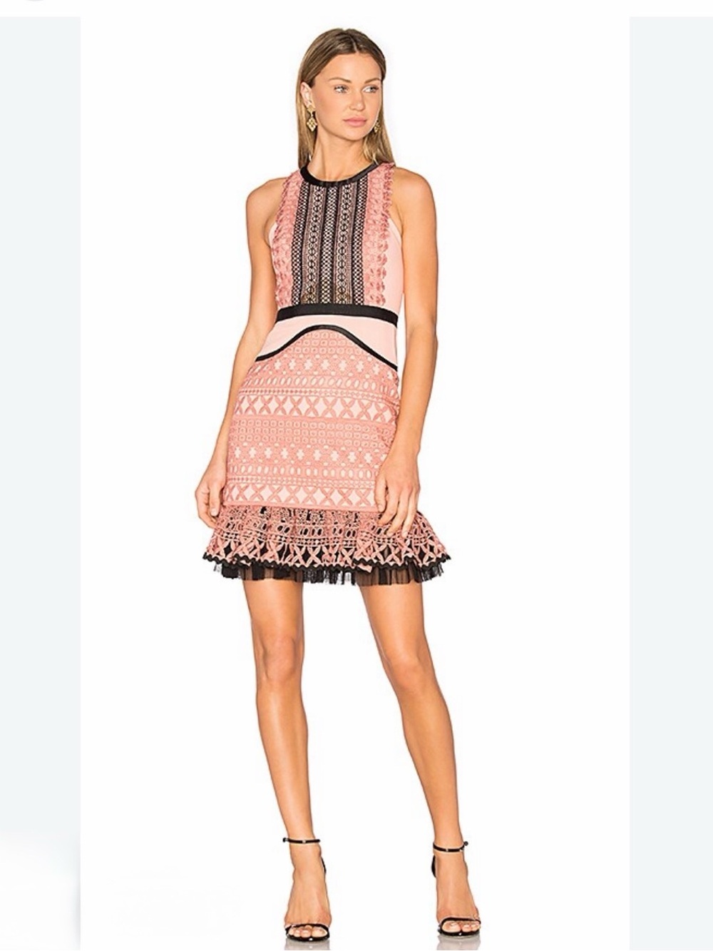 NWOT Three Floor Women’s Peachy Pink And Black Sun Down Ruffled Dress, Size 4